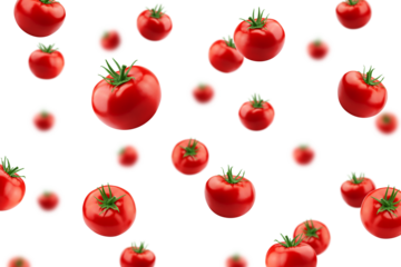 Falling Tomato isolated on white background, selective focus