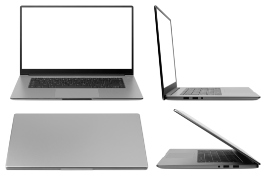 Laptop with blank screen, computer isolated on white background, full depth of field