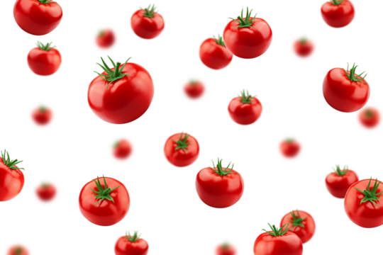 Falling Tomato isolated on white background, selective focus