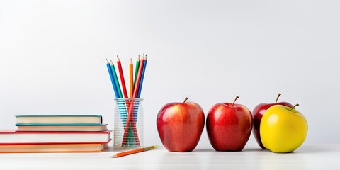 Science Books   Apple Breakfast  Back School Themes  Colorful Pencils   Supplies, Generative AI