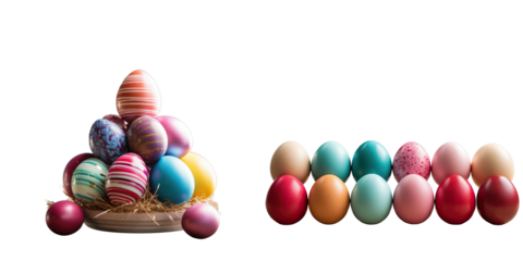 Png Set Close up view of colorful Easter eggs on transparent backgrounden desk