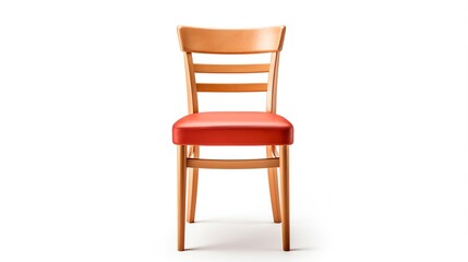 a wooden chair with red cushion