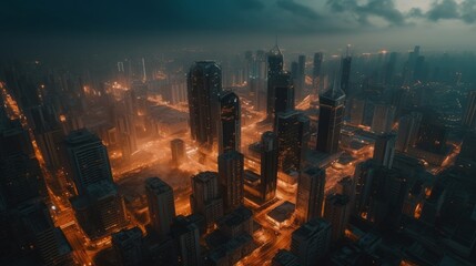 Captivating Urban Escape: A Mesmerizing Evening Over Cityscapes, generative AI