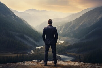 businessman looking directly at the landscape