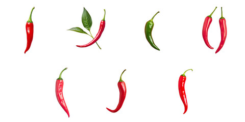 Png Set Cayenne pepper isolated on a transparent background cutout and flat lay