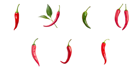 Foto auf Acrylglas Scharfe Chili-pfeffer Png Set Cayenne pepper isolated on a transparent background cutout and flat lay