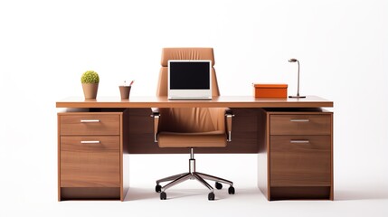 a desk with a laptop and a chair