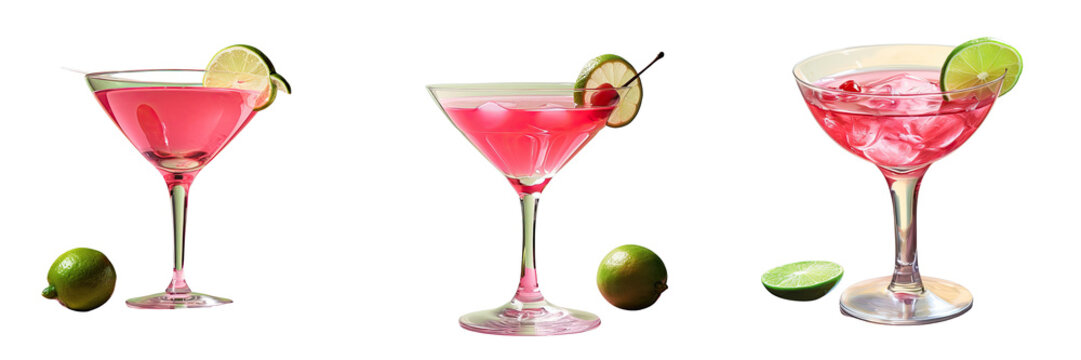 Png Set Classic cocktail made with vodka triple sec cranberry juice and sweetened lime juice known as a Cosmopolitan transparent background
