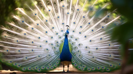  Close-up of white male peacock with spread tail © aleena