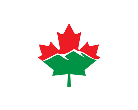 Red maple leaf with mountain logo