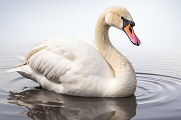 Beautiful white swan on white background