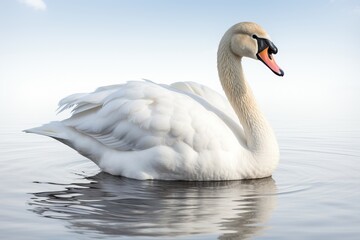 Beautiful white swan on white background