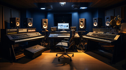 Modern recording studio with equipment