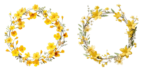 Tuinposter Png Set Circular yellow flower garlands transparent background © 2rogan
