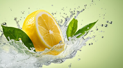 Beautiful lemon fruit concept and water splash