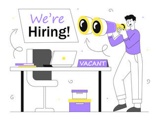 Man with vacancy vector line concept