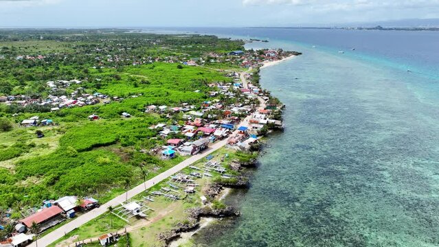 Aerial shot of the small Olango Island just off the coast of Cebu City Philippines.