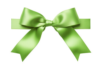 Green tied present ribbon on transparent background