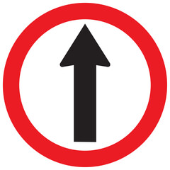siga de frente senal circular, sr-03, senal contorno rojo continue de frente transito trafico vehicular señal reglamentaria circular fondo blanco contorno rojo con flecha color negro transporte