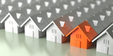 Unique orange house standing out from crowd. Real estate market