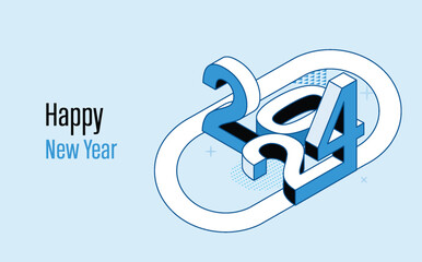 Happy new year 2024 celebration concept for greeting card, banner and post template. Isometric vector