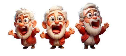 3d illustration of Santa Claus on a transparent background.Set of 3d Santa characters.
