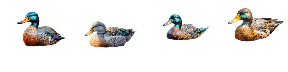 Png Set Male mallard duck swimming in a lake transparent background - obrazy, fototapety, plakaty