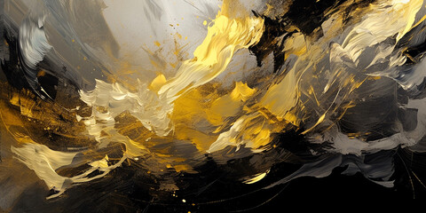 Fototapeta premium Abstract black and gold painting 03, generative AI