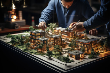 An architect is working hard on a new architectural project. Engineer, architect work concept. Generative Ai.