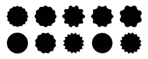 Set of round shapes for price tags, stickers, badges in black night sky colors. Promotional sticky notes and labels. Vector EPS 10
