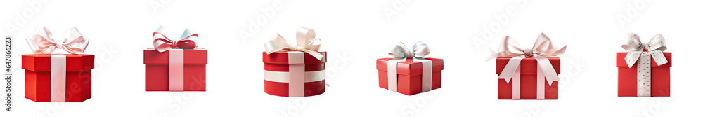 Poster Png Set Red gift box with white ribbon for any occasion transparent background