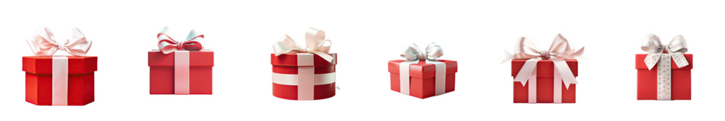Png Set Red gift box with white ribbon for any occasion transparent background