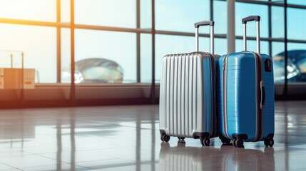 two suitcases in an airport hall.