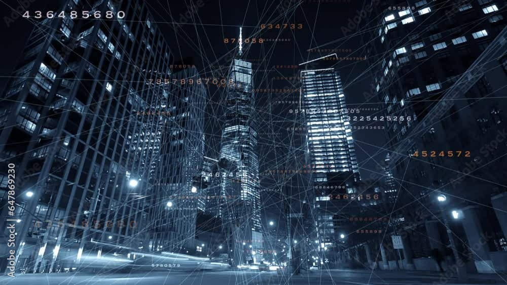 Wall mural digital transformation of smart city wireless data code network system