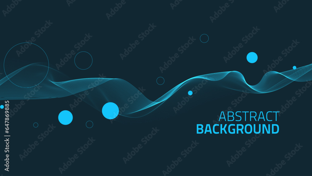 Poster abstract background with faded line waves and spheres. warped waveform futuristic vector