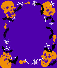 Halloween Rectangle Frame holiday concept. Skull, bat, bones, web