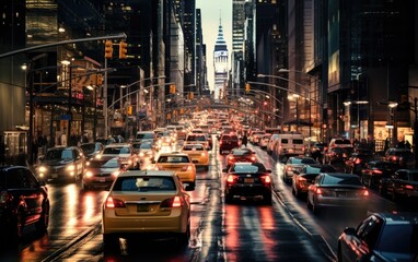 Fototapeta na wymiar Time-Lapse of Rush Hour Traffic in New York. Generative AI