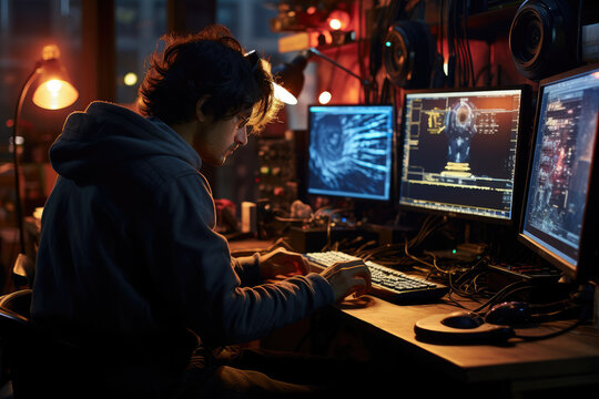 A game developer working on coding for a new video game. Generative Ai.