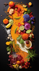 This visually appealing composition portrays an innovative use of surplus ingredients, artfully arranged to tempt taste buds with its blend of colors, textures, and flavors.