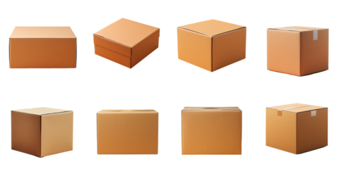Png Set Cardboard box or brown paper box on a transparent background
