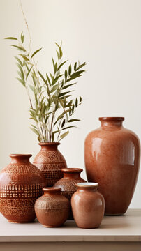 A visually captivating depiction of terracotta pottery, featuring a distinct blend of rich terracotta shades and a smooth, polished finish.