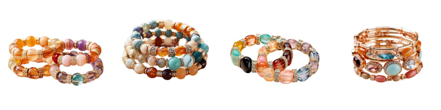Png Set Gemstone bracelets for women set against a transparent background