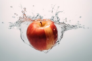 Captivating Photo of Fresh Apple Floating in a White Water Background, Crisp and Refreshing