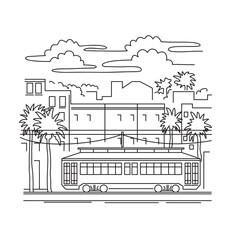Mono line illustration of a streetcar or trolley car in New Orleans, Louisiana, USA done in monoline line art black and white style.
- 647873867