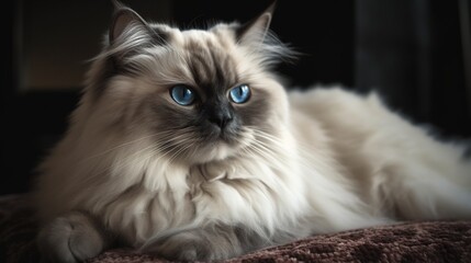 Fluffy Himalayan Cat with Stunning Blue Eyes, Radiating Elegance and Serenity