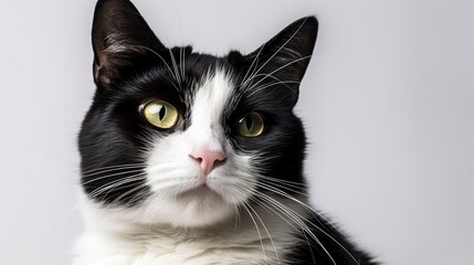 Black and White Tuxedo Cat Captivated by its Surroundings, Displaying Elegance and Playfulness