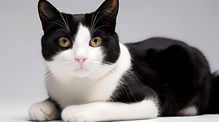 Black and White Tuxedo Cat Captivated by its Surroundings, Displaying Elegance and Playfulness
