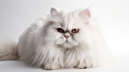 Fluffy White Persian Cat Lounging in Serene Comfort, Radiating Elegance and Relaxation