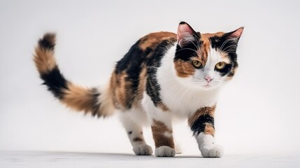 Curious Calico Cat Captured Exploring its Surroundings with Wide-eyed Wonder