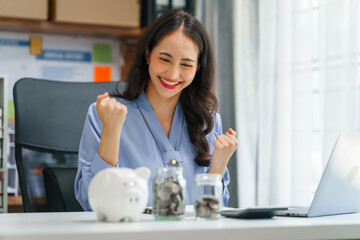 Asian business woman working with trade and finance partnership, investment bankers and...